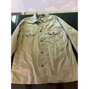 St John's Bay Men's Chore Coat Barn Jacket Khaki Sz XL Ribbed Cotton Preppy Boho